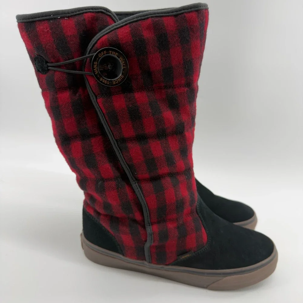 Vans Buffalo Plaid Suede Winter Boots Red Black Womens 10
